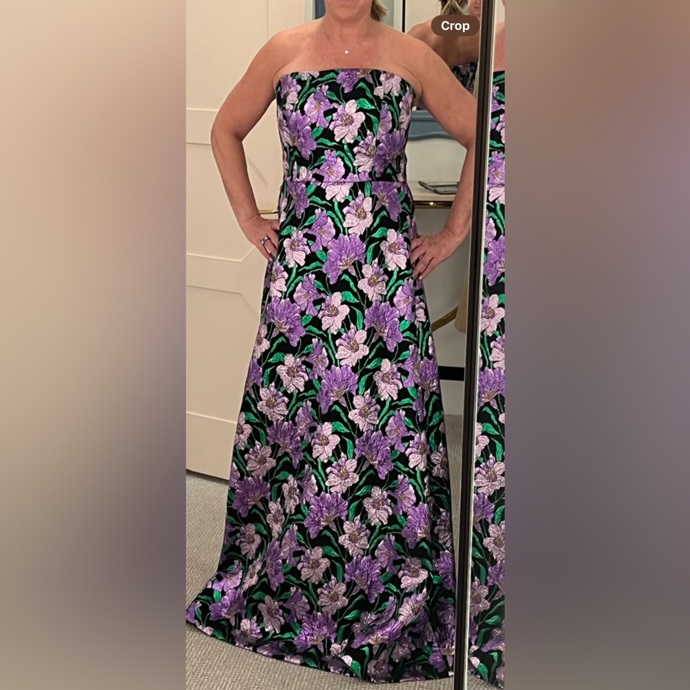 Carolina Herrera A Line Strapless Jacquard Gown Dress